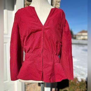 AX ARMANI EXCHANGE RED PIN STRIPE THREE QUARTER SLEEVE BLOUSE TOP SNAP FRONT L